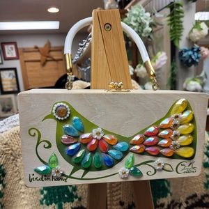 Unique Wooden Box Purse, Bird In Hand, Signed by Collins